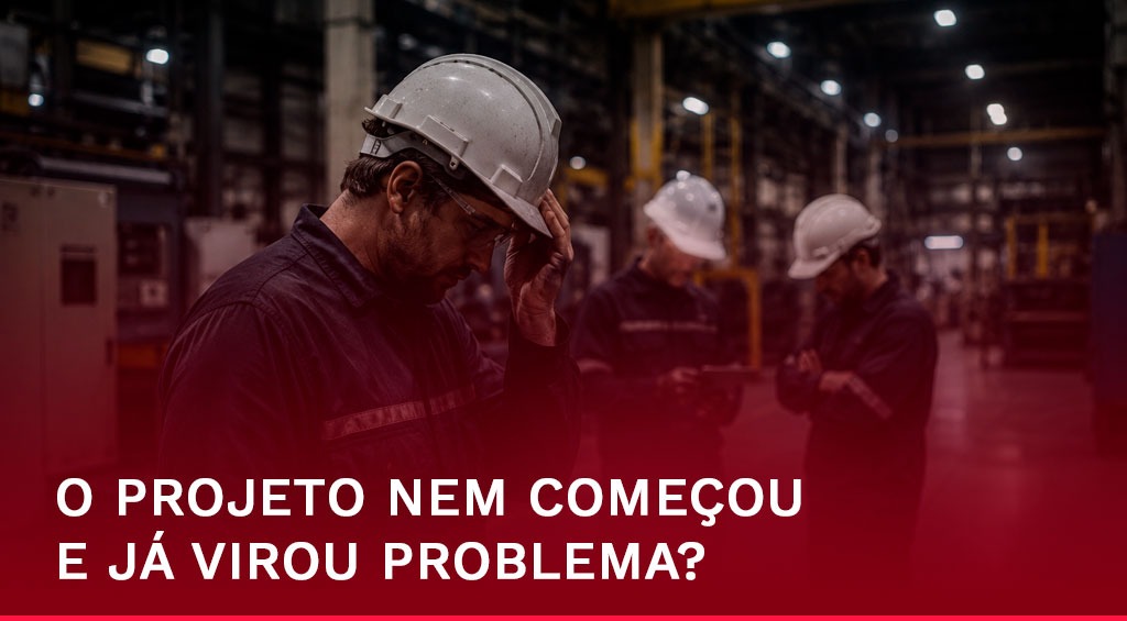 Equipe industrial analisando projeto de automação robótica integrada à operação logística.