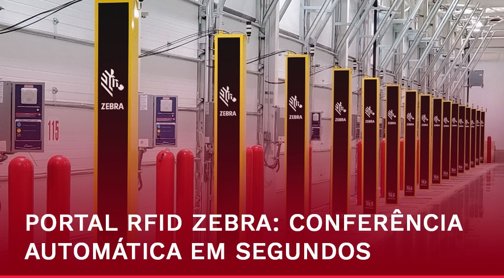 Portal RFID Zebra automatizando a conferência de produtos, caixas ou pallets em uma operação logística com apoio da Ganzer.