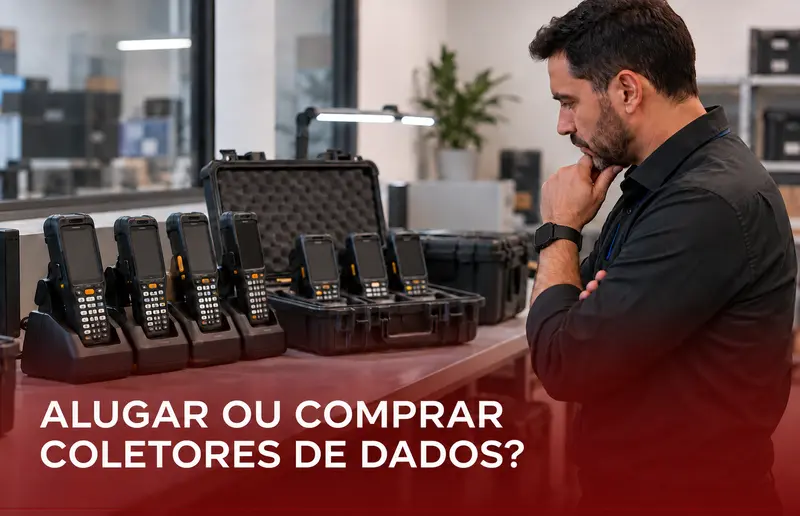 Gestor avaliando diferentes coletores de dados para decidir entre compra e locação